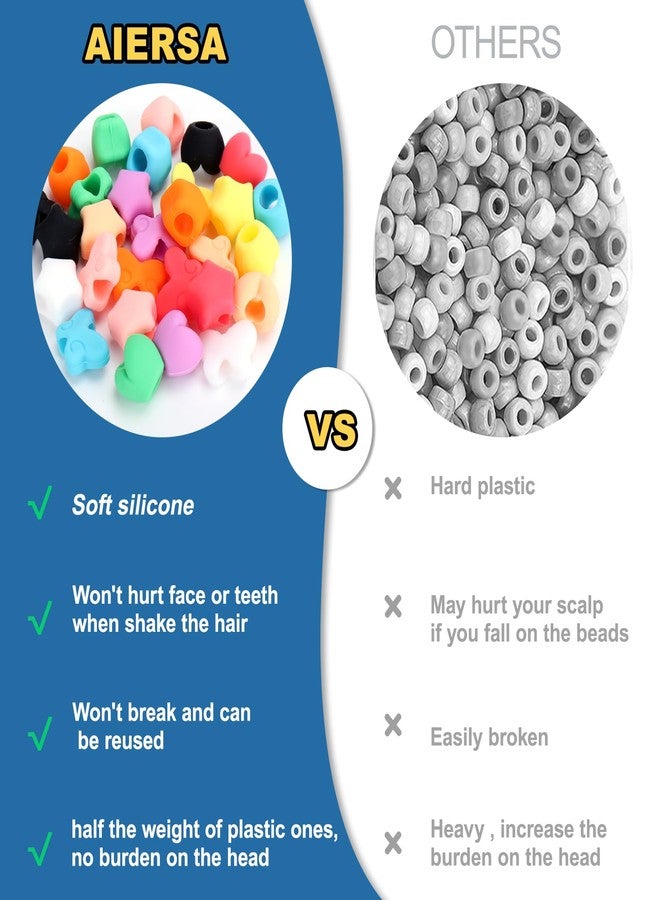 AIERSA 90pcs Silicone Hair Beads for Kids Girls Braids, Soft Colorful Pony Beads Bulk for Kids Girls Women Hair Accessories for Braids - Image 5